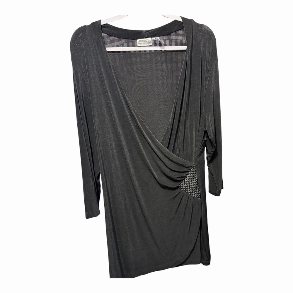 Chico's‎ Travelers Size-3 US XL Womens Faux Wrap Top Tunic Black